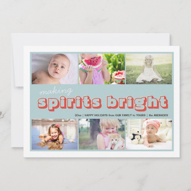 Making Spirits Bright Kids Christmas Photo Collage Holiday Card (Front)