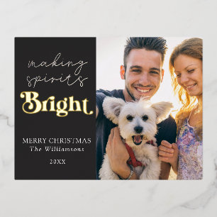 Making Spirits Bright Modern Photo  Foil Holiday Postcard