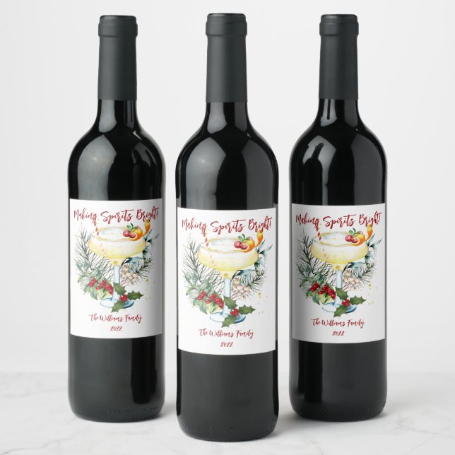 Making Spirits Bright Name Holiday Wine Label (Bottles)