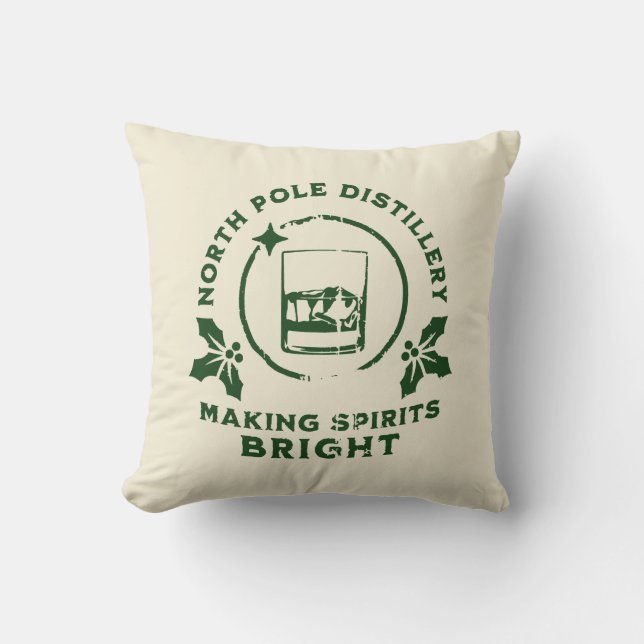 Making Spirits Bright North Pole Distillery Green Cushion (Front)