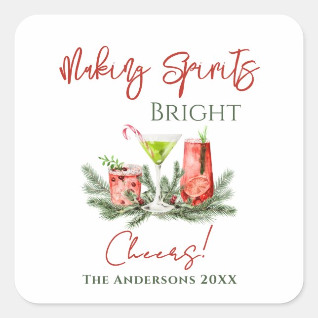 Making Spirits Bright Personalized Christmas Cheer Square Sticker (Front)