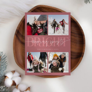 Making Spirits Bright Pink Christmas Multi Photo Holiday Card