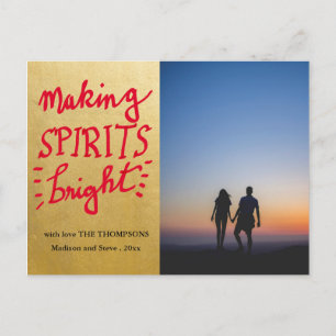 Making Spirits Bright Red Script Gold Foil Photo Postcard