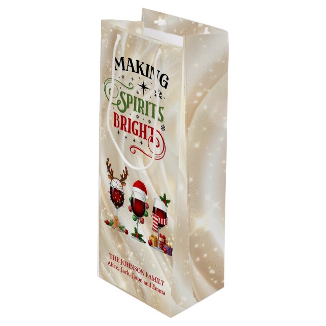 Making Spirits Bright Red Wine Christmas Gift Bag (Front Angled)