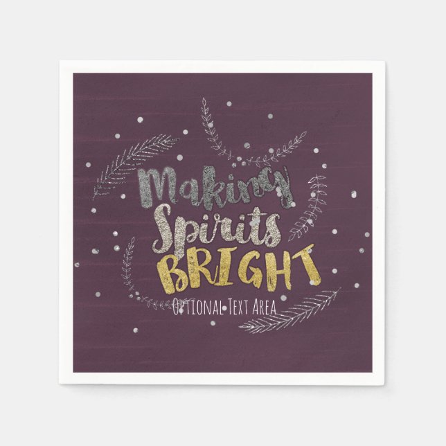 Making Spirits Bright Silver Leaves Holiday Party Napkin (Front)