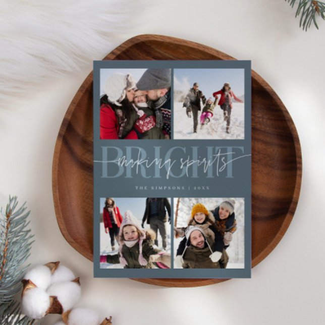 Making Spirits Bright Slate Christmas Multi Photo Holiday Card (Creator Uploaded)