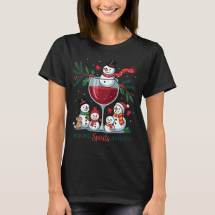 Making Spirits Bright Snowman Wine Print Cute T-Shirt