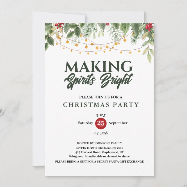 making spirits bright String Light Christmas Party Invitation (Front)