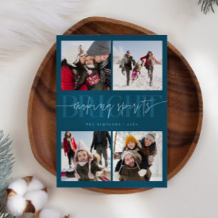 Making Spirits Bright Teal Christmas Multi Photo Holiday Card