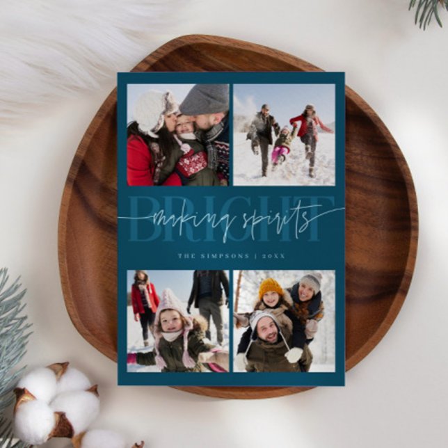 Making Spirits Bright Teal Christmas Multi Photo Holiday Card (Creator Uploaded)