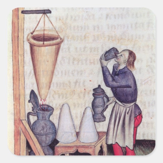 Making sugar syrup, from 'Tractatus de Herbis' Square Sticker (Front)