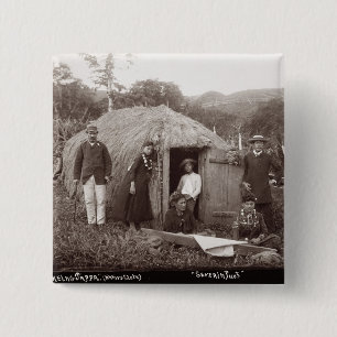 Making Tappa, a native cloth, c.1875 (sepia photo) 15 Cm Square Badge