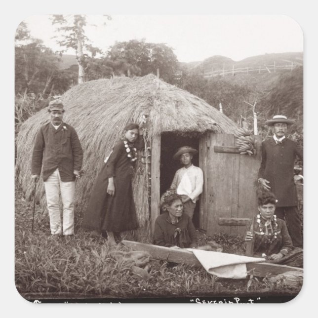 Making Tappa, a native cloth, c.1875 (sepia photo) Square Sticker (Front)