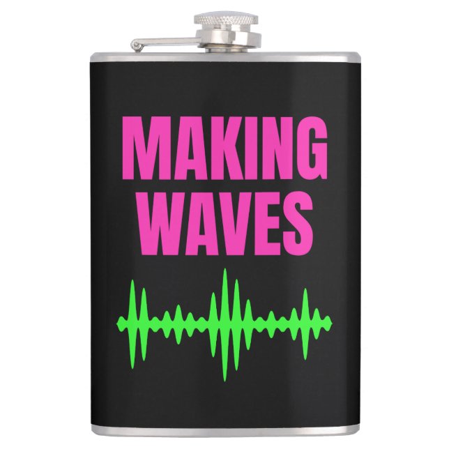 Making Waves - Sound Waves - Music Producer Hip Flask (Front)