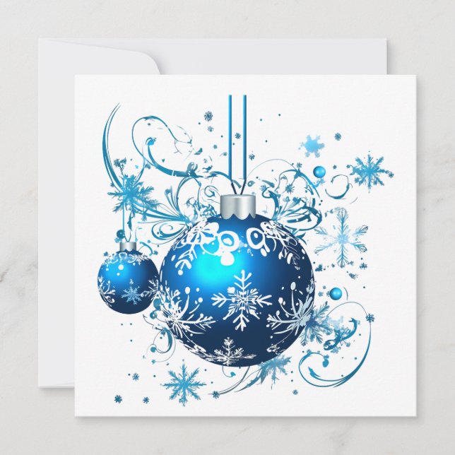 MAKOM1000- Blue Christmas - Blue Christmas Ornamen Holiday Card (Front)