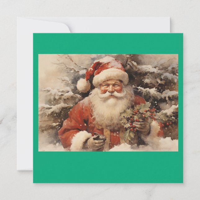 MAKOM1000- Vintage Santa Claus Art Holiday Card (Front)