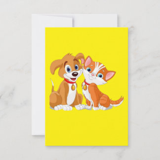 MAKOM ART- Cute dog with cat illustration Thank Y You Card