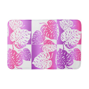 Makua Monstera Tropical Hawaiian Striped Blend Bath Mat