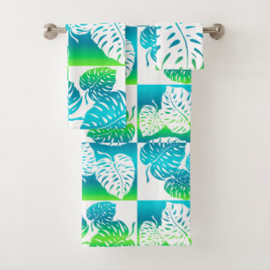 Makua Monstera Tropical Hawaiian Striped Blend Bath Towel Set