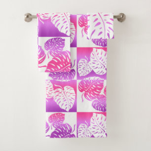 Makua Monstera Tropical Hawaiian Striped Blend Bath Towel Set