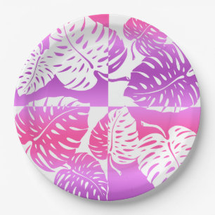 Makua Monstera Tropical Hawaiian Striped Blend Paper Plate