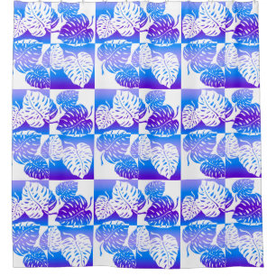 Makua Monstera Tropical Hawaiian Striped Blend Shower Curtain