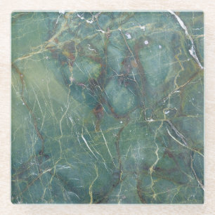 Malachite Green Marble Detailed Texture Glass Coaster