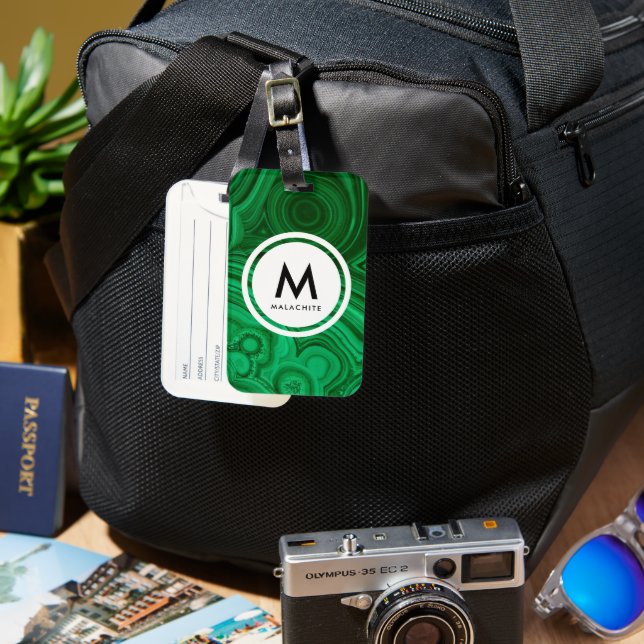Malachite Mineral Monogram Luggage Tag (Front & Back)
