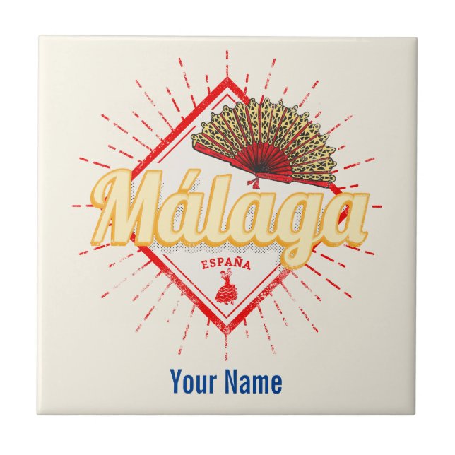 Malaga Andalusia Spain Retro Flamenco Vintage Tile (Front)