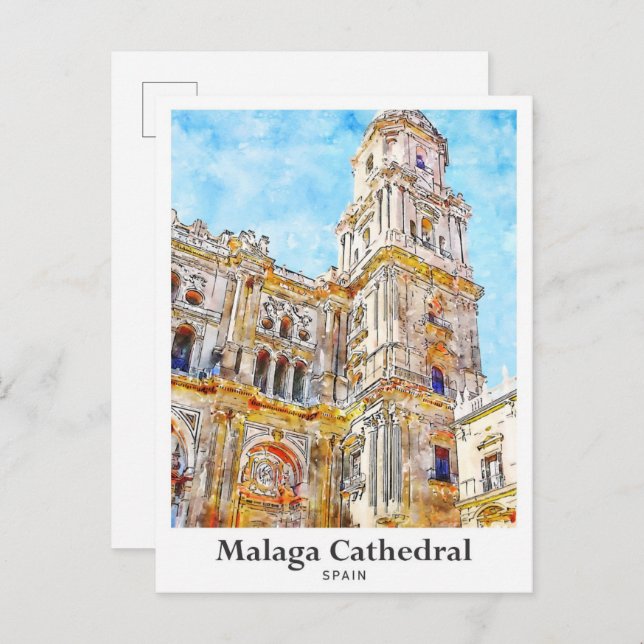 Malaga Cathedral Spain Travel Watercolor Postcard (Front/Back)