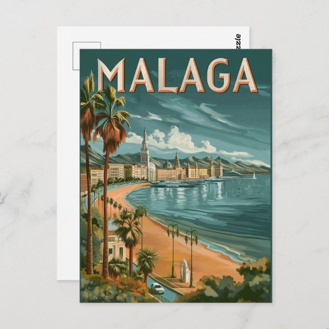 Malaga in Retro Charm - Vintage Travel Postcard (Front/Back)