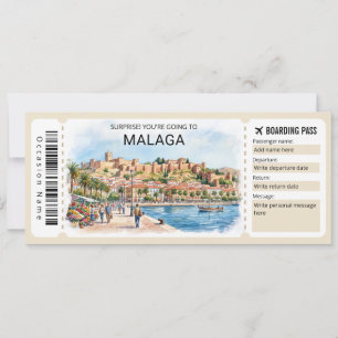 Malaga Spain Trip Boarding Pass Ticket Invitation