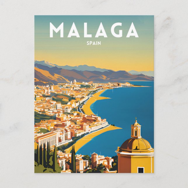 Malaga Spain Vintage Postcard (Front)