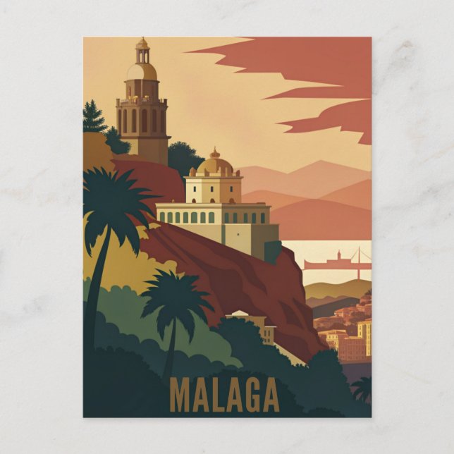 Malaga Spain vintage travel Postcard (Front)