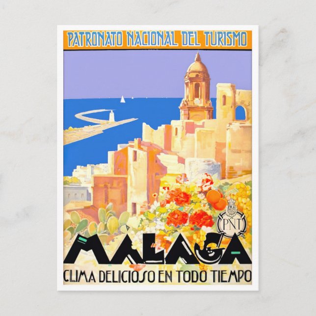 Malaga Spain vintage travel Postcard (Front)