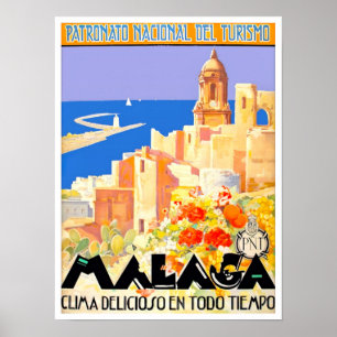 Malaga Spain vintage travel Poster