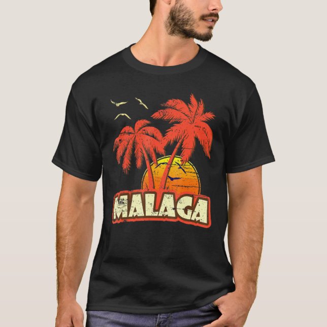 Malaga Summer Palm Trees 80s Beach Sunset T-Shirt (Front)