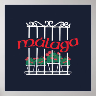 Malaga, window with flowers poster
