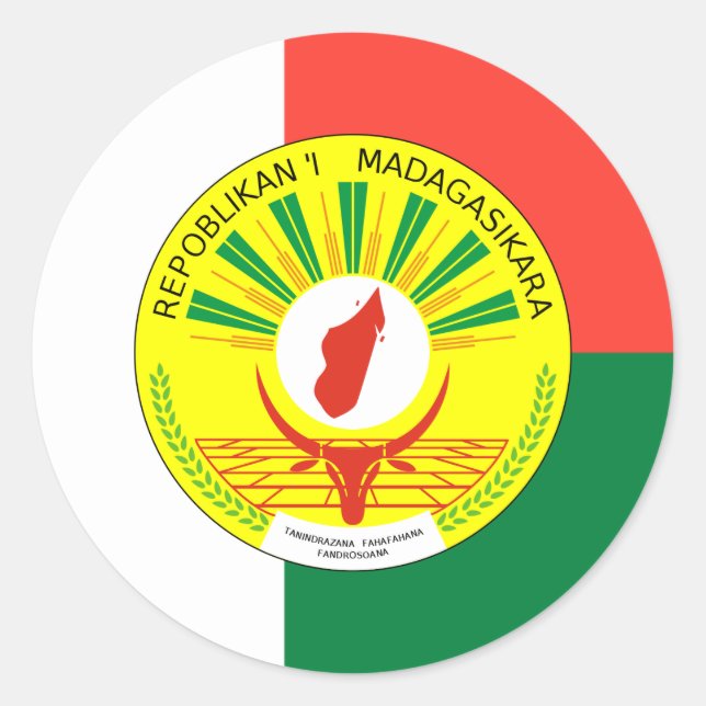 Malagasy Flag & Seal, Flag of Madagascar Classic Round Sticker (Front)