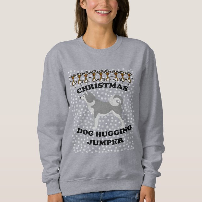 Malamute dog Christmas Dog Hugging Sweatshirt (Front)
