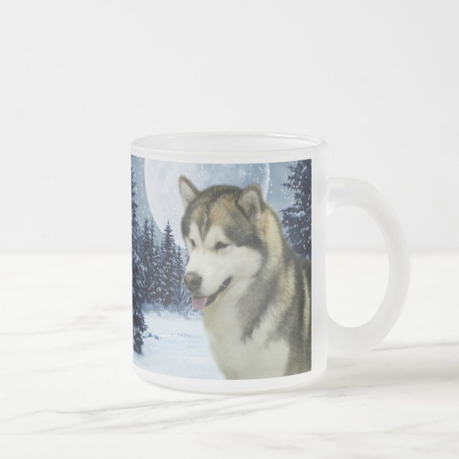 Malamute Frosted Glass Coffee Mug (Right)