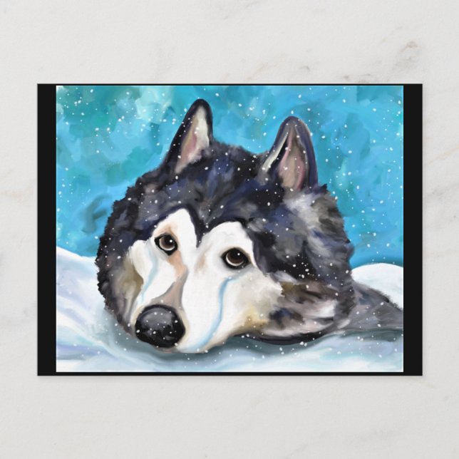 MALAMUTE PLAYING IN SNOW  POSTCARD (Front)