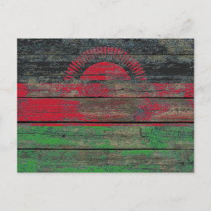 Malawi Flag on Rough Wood Boards Effect Postcard