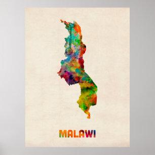 Malawi Watercolor Map Poster
