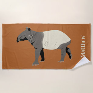Malayan or Asian Tapir Illustration Personalised Beach Towel