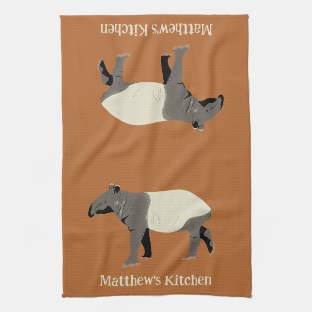 Malayan Tapir Custom Cinnamon Orange Tea Towel (Vertical)