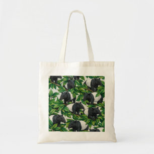 Malayan Tapirs in Lush Green Jungle Leaves Pattern Tote Bag