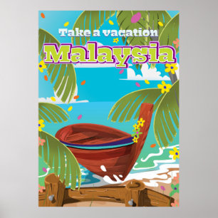 Malaysia cartoon travel poster art.