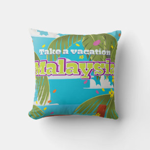 Malaysia cartoon travel poster art. cushion