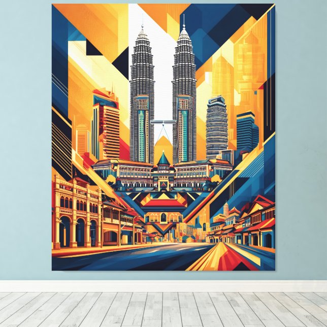 Malaysia City Abstract Geometric  Canvas Print (Insitu(Wood Floor))